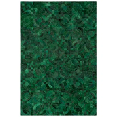Pre-owned Art Hide Dark Green, 1970s Inspired Customizable Optico Cowhide Area Floor Rug Small In Black