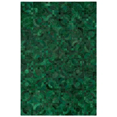 Pre-owned Art Hide Dark Green, 1970s Inspired Customizable Optico Cowhide Area Floor Rug X-large In Black
