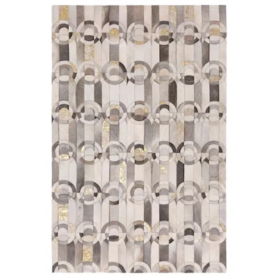 Pre-owned Art Hide Decadent New Customizable Curvo Gray And Gold Cowhide Area Floor Rug Large