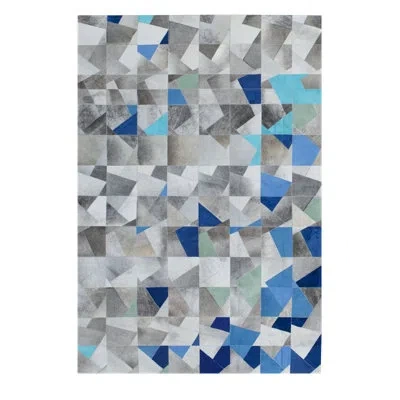 Art Hide Faceta Rectangle 57 X 7'10" Cowhide Abstract Area Rug In Gray/blue In Blue;gray
