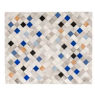 Art Hide Falling Rectangle Cowhide Argyle Area Rug In Blue/gray/white/brown In Blue;gray