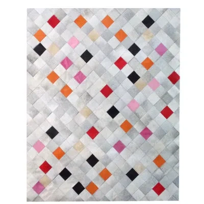 Art Hide Falling Squares Rectangle 5'2" X 6'6" Cowhide Argyle Area Rug In Pink/orange/red/white In Red;pink;white;orange