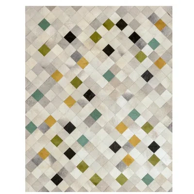 Art Hide Falling Squares Rectangle 5'2" X 6'6" Cowhide Argyle Area Rug In Yellow/green/black/white In Black;yellow;white;green