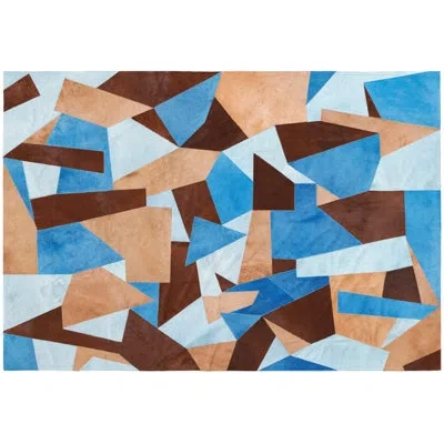 Art Hide Fragments Rectangle 7' X 10' Cowhide Area Rug In Brown,blue,beige