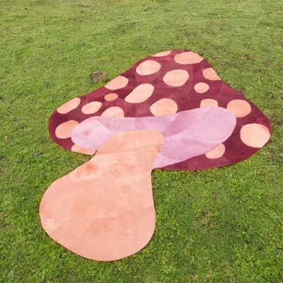 Art Hide Funghi Slice/wedge Cowhide Area Rug In Red,pink,nude