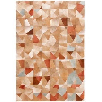 Art Hide Geometric Cowhide Caramel/blue Area Rug In Caramel,blue