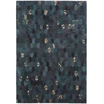 Art Hide Geometric Cowhide Dark Teal Area Rug