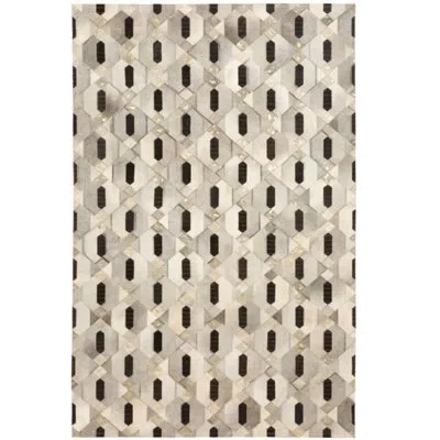 Art Hide Geometric Cowhide Gray/black/gold Area Rug In Black;gold;gray