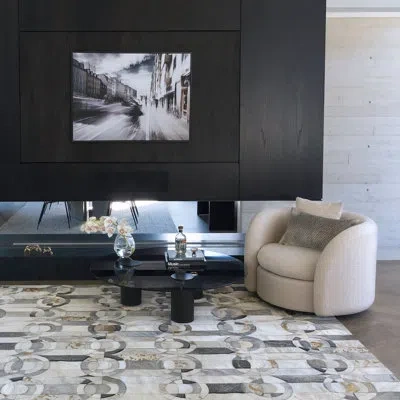 Art Hide Geometric Cowhide Gray/gold Area Rug In Gold;gray