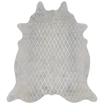 Pre-owned Art Hide Gold Metallic Diamond Pattern Cream Cowhide Rug, Medium In White