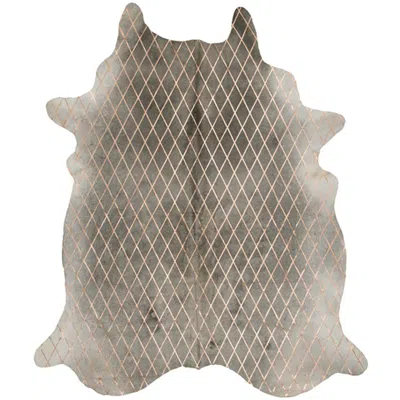 Pre-owned Art Hide Gold Metallic Diamond Pattern Gray Cowhide Rug, Large