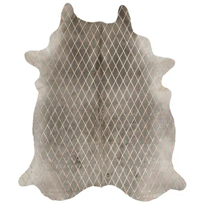 Pre-owned Art Hide Gold Metallic Diamond Pattern Gray Cowhide Rug, Medium