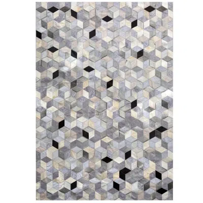 Pre-owned Art Hide Gray, Black Caramel Dedalo Cowhide & Viscose Customizable Area Floor Rug Small