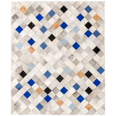 Pre-owned Art Hide Gray, Blue And Caramel Falling Squares Cowhide Area Floor Rug X-large