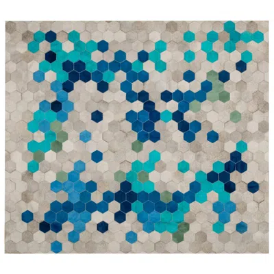 Pre-owned Art Hide Gray Blue And Green Customizable Angulo Cowhide Area Floor Rug Large