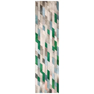 Pre-owned Art Hide Gray Green Blue And Light Pink Customizable Astila Emerald Cowhide Runner Large