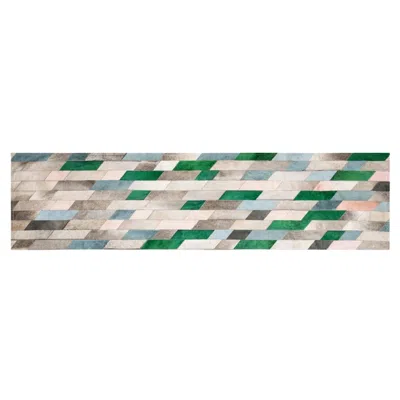 Pre-owned Art Hide Gray Green Blue And Light Pink Customizable Astila Emerald Cowhide Runner Small