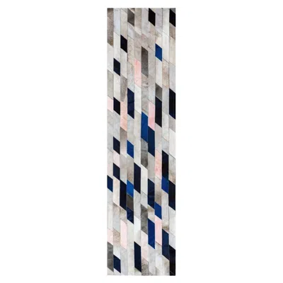 Pre-owned Art Hide Gray Green Blue And Light Pink Customizable Astila Navy Cowhide Runner Large