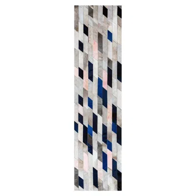 Pre-owned Art Hide Gray Green Blue And Light Pink Customizable Astila Navy Cowhide Runner Medium