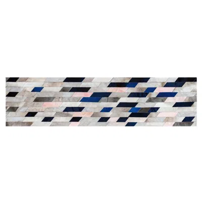 Pre-owned Art Hide Gray Green Blue And Light Pink Customizable Astila Navy Cowhide Runner Small
