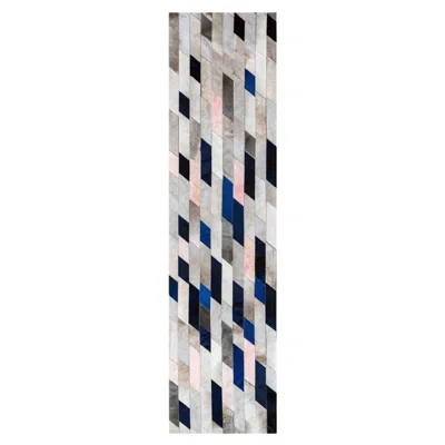 Pre-owned Art Hide Gray Green Blue And Light Pink Customizable Astila Navy Cowhide Runner X-large