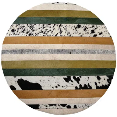 Pre-owned Art Hide Green, Black & White Round Nueva Raya Customizable Cowhide Area Floor Rug Medium
