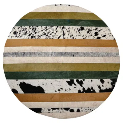Pre-owned Art Hide Green, Black & White Round Nueva Raya Customizable Cowhide Area Floor Rug Xlarge