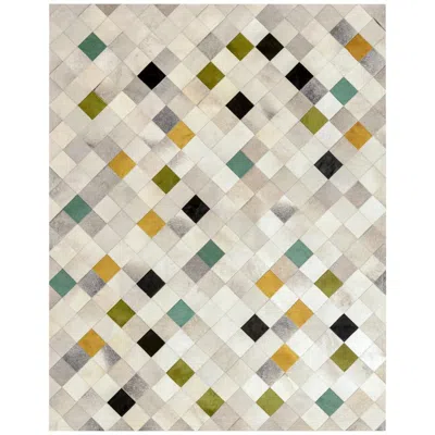 Pre-owned Art Hide Green, Gray, Mustard Falling Squares Customizable Cowhide Area Floor Rug X-large In Yellow