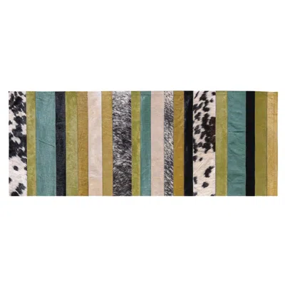 Pre-owned Art Hide Green Ochre And White Stripes Nueva Raya Customizable Cowhide Runner Small