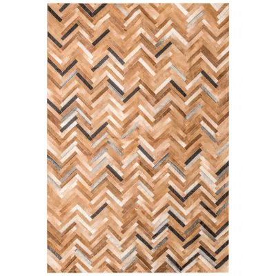 Pre-owned Art Hide Herringbone Pattern Brown & White De Los Bosques Cowhide Area Floor Rug X-large