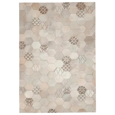 Pre-owned Art Hide Laser Burn Patterned Motif Atomo Cream Cowhide Area Floor Rug - Large In White