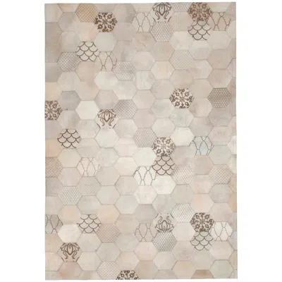 Pre-owned Art Hide Laser Burn Patterned Motif Atomo Cream Cowhide Area Floor Rug X-large In White