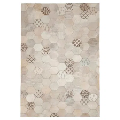 Pre-owned Art Hide Laser Burn Patterned Motif Atomo Gray And Cream Cowhide Area Floor Rug Large In White