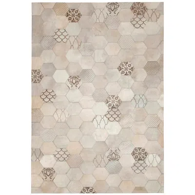 Pre-owned Art Hide Laser Burn Patterned Motif Atomo Gray And Cream Cowhide Area Floor Rug X-large In White