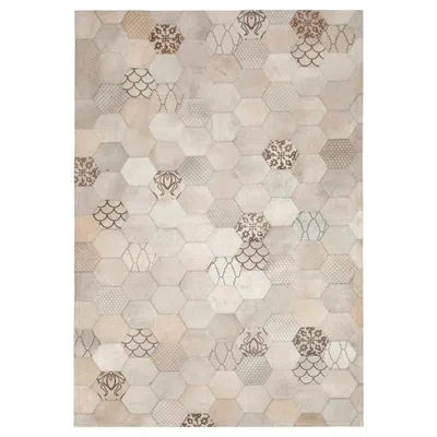 Pre-owned Art Hide Laser Burn Patterned Motif Atomo Gray And Cream Cowhide Area Floor Rug Xx Large In White