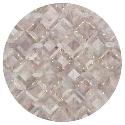 Pre-owned Art Hide Muted Dyed Grey Customizable Mosaica Lilac Ash Cowhide Rug Round Small In Gray