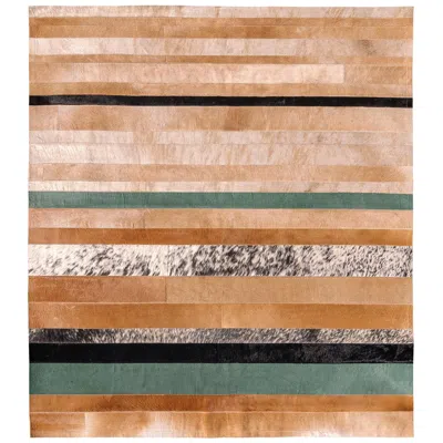 Pre-owned Art Hide Natural Brown, Black And Green Striped Division Cowhide Area Floor Rug Medium