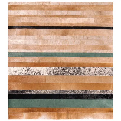 Pre-owned Art Hide Natural Brown, Black And Green Striped Division Cowhide Area Floor Rug Xx-large