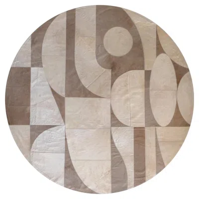 Pre-owned Art Hide Naturale Postmodern Tuxedo Round Customizable Rug Medium In Sand