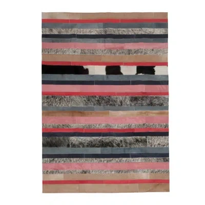 Art Hide Nueva Raya Cowhide Striped Area Rug In Brown; Gray; Blush