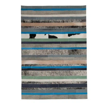 Art Hide Nueva Raya Machine Made Cowhide Rectangle 4'6? X 5'9? Area Rug In Gray/green/beige In Beige;gray;green