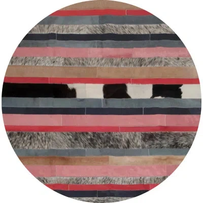 Art Hide Nueva Raya Striped Flatweave Leather Pink/black/gray Indoor/outdoor Area Rug In Black;pink;gray