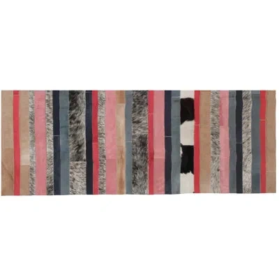 Art Hide Nueva Raya Striped Machine Made Cowhide Area Rug In Pink/tan/gray In Pink;tan;gray