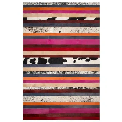Art Hide Nueva Raya Striped Machine Made Cowhide Rectangle 4'6? X 5'9? In Pink/red/beige In Red;beige;pink