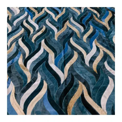 Pre-owned Art Hide Ocean Inspired Customizable Cowhide Blue Onda Area Rug Small