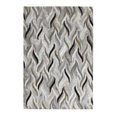 Pre-owned Art Hide Ocean Inspired Customizable Cowhide Olive Onda Area Rug Large In Gray