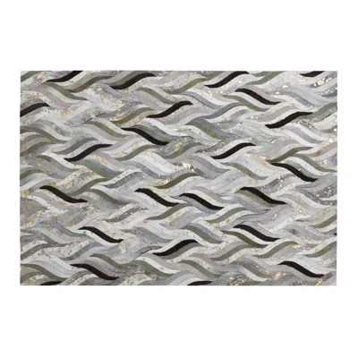 Pre-owned Art Hide Ocean Inspired Customizable Cowhide Olive Onda Area Rug Xxlarge In Gray