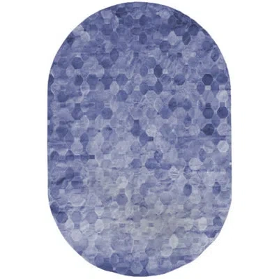 Art Hide Oval Geometric Cowhide Blue Area Rug