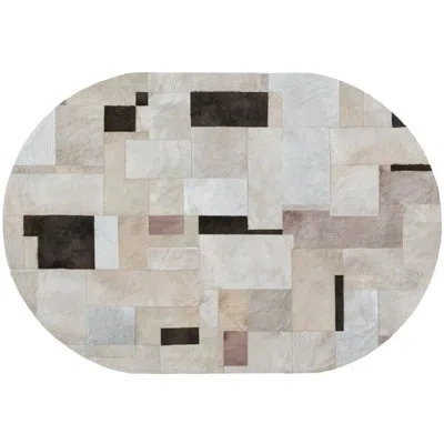 Art Hide Pastiche Oval Patchwork Cowhide Area Rug In Taupe/brown/beige In Taupe,brown,beige