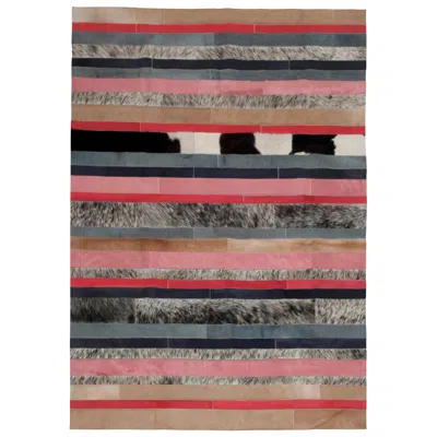 Pre-owned Art Hide Peach, Black & White Stripes Nueva Raya Customizable Cowhide Area Rug Large